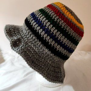 Bucket Hat multicolor handknit bright colorful rainbow